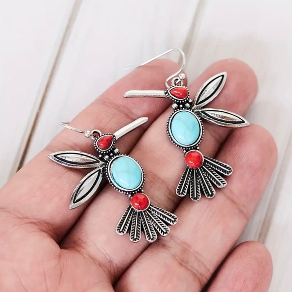 Boho Gem Bird Shape Dangle Earrings - Picture 4 of 6